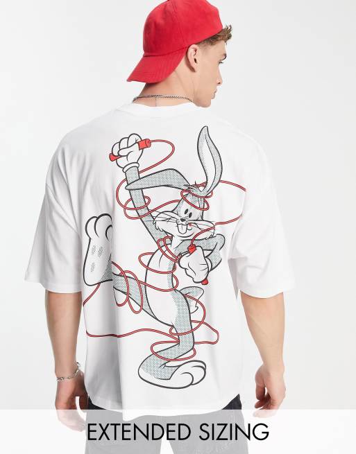ASOS DESIGN – Vit t-shirt i oversize modell med Disney Looney Tunes-tryck