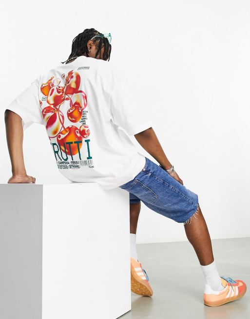 ASOS DESIGN – Vit t-shirt i oversize-modell med frukttryck baktill, 3 av 4