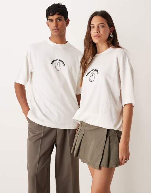 ASOS DESIGN – Vit t-shirt i oversize och unisex-modell med Miffy-tryck och textur  , 4 av 5
