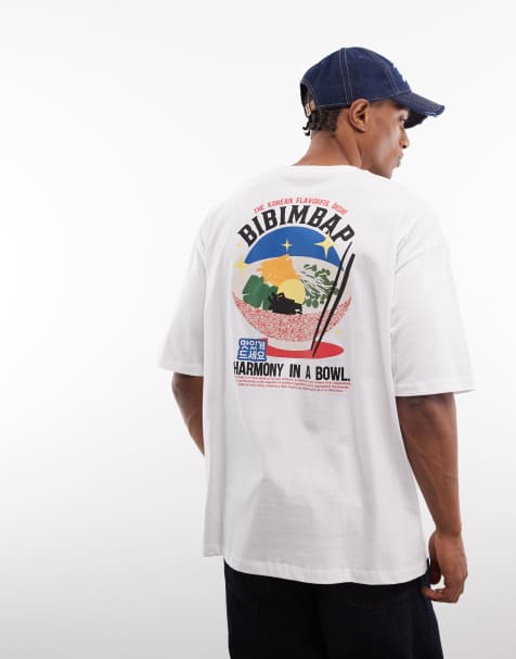 ASOS DESIGN – Vit t-shirt i oversized fit med 'bibimbap'-tryck - view 1