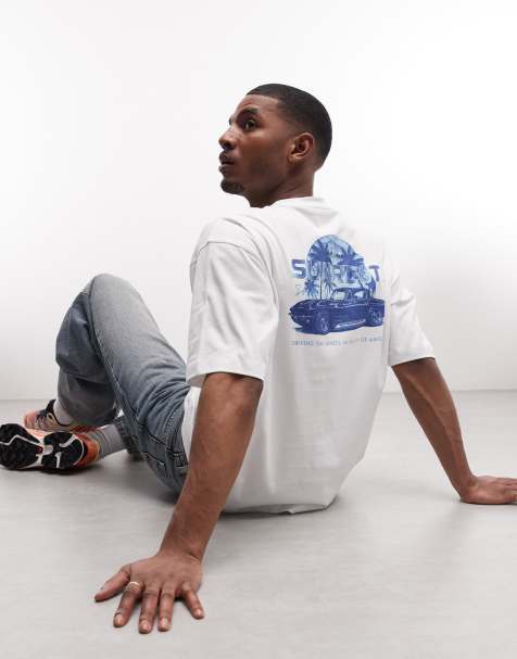 ASOS DESIGN – Vit t-shirt i oversized fit med blått biltryck - view 1