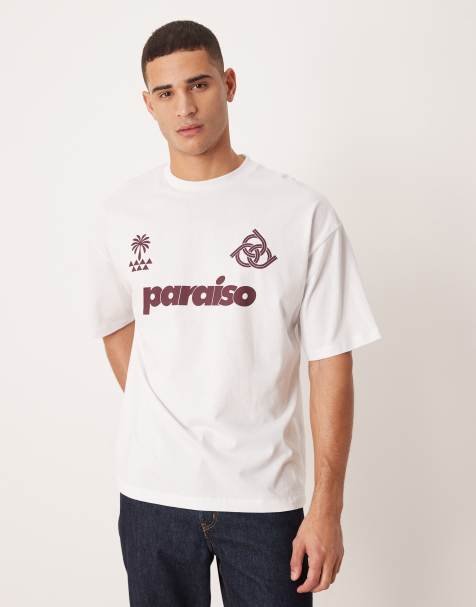 ASOS DESIGN – Vit t-shirt i oversized fit med fotbollstryck - view 1