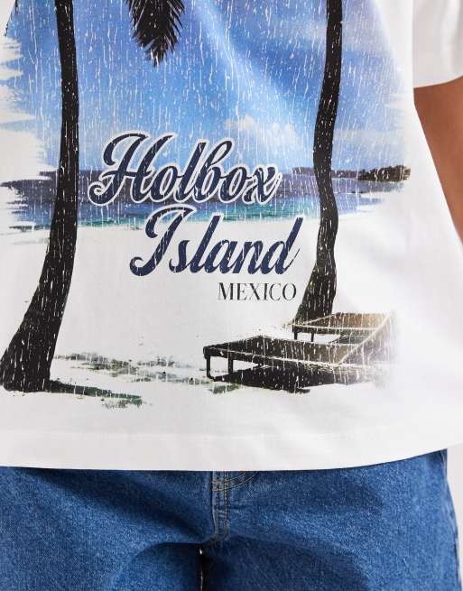 ASOS DESIGN – Vit t-shirt i oversized fit med "Holbox Island"-palmtryck, 3 av 4