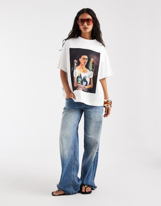 ASOS DESIGN – Vit t-shirt i oversized fit med papegojtryck, 2 av 4
