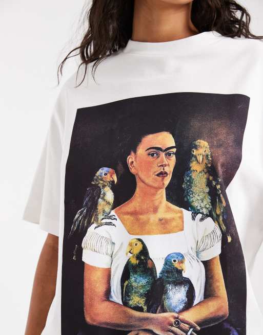 ASOS DESIGN – Vit t-shirt i oversized fit med papegojtryck, 3 av 4