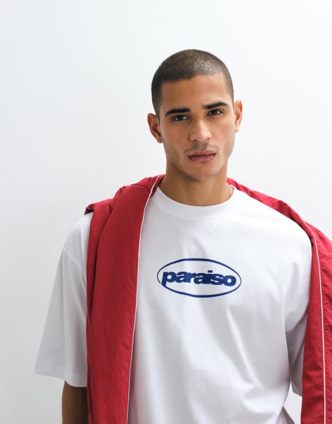 ASOS DESIGN – Vit t-shirt i oversized fit med 'Paraiso'-tryck framtill - view 1