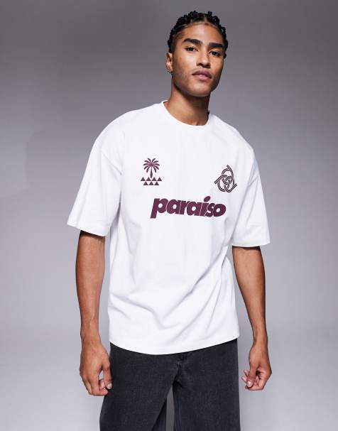ASOS DESIGN – Vit t-shirt i oversized fit med 'Paraiso'-tryck - view 1