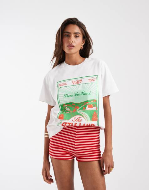ASOS DESIGN – Vit t-shirt i regular fit med 'Little Land'-tryck - view 1