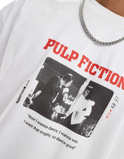 ASOS DESIGN – Vit t-shirt i unisex-modell och oversize med licensierat Pulp Fiction-tryck, 3 av 4