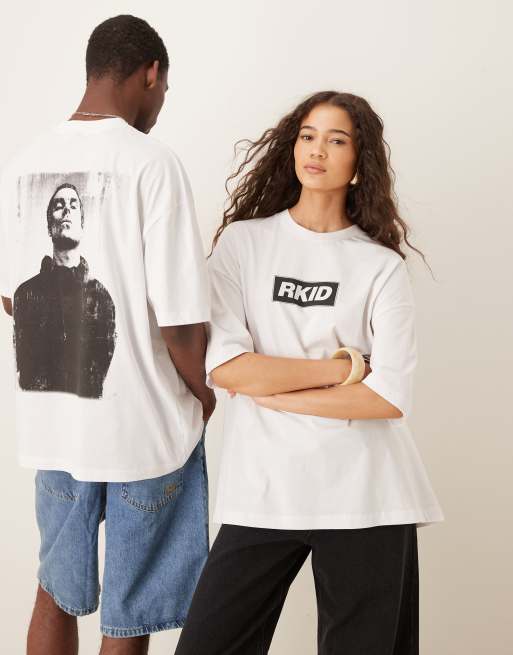 ASOS DESIGN – Vit t-shirt i unisex-modell och oversize med RKID Liam-tryck