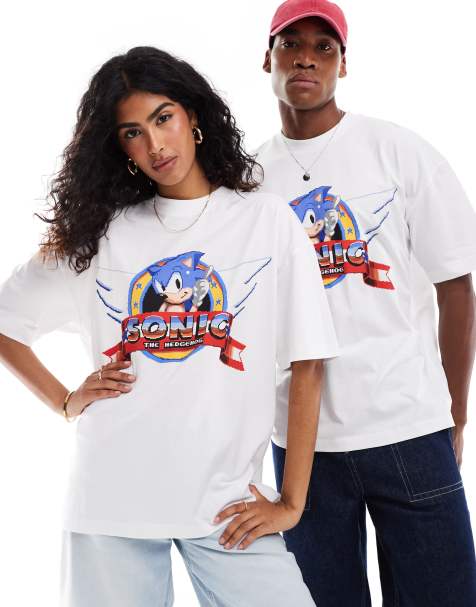 ASOS DESIGN – Vit t-shirt i unisex-modell och oversize med "Sonic the Hedgehog"-tryck - view 1