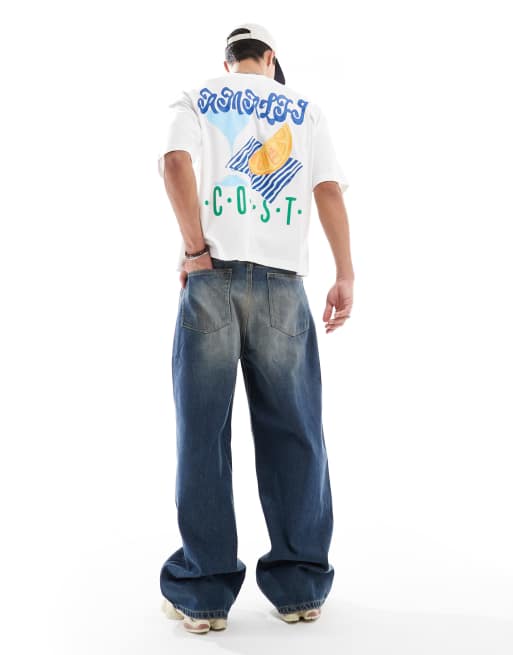 ASOS DESIGN – Vit t-shirt med boxig oversize-passform och "coast"-tryck, 3 av 4