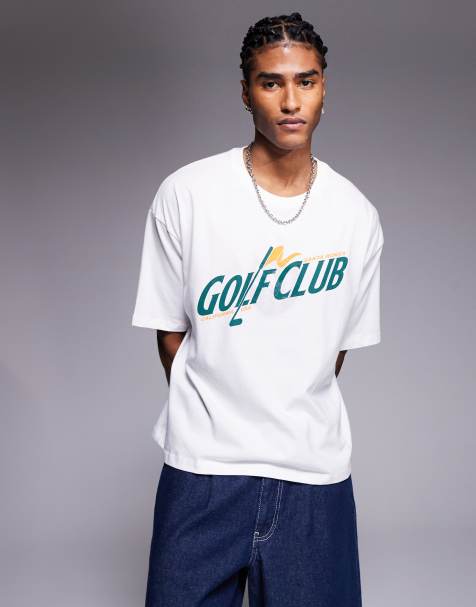 ASOS DESIGN – Vit t-shirt med boxig oversize-passform och golftryck - view 1