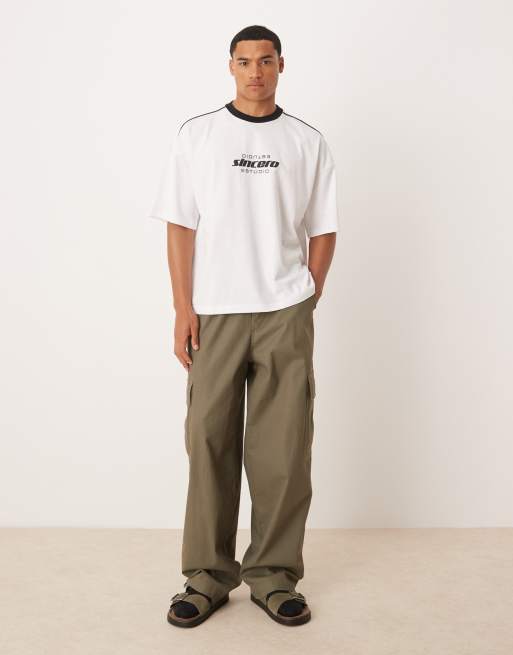 ASOS DESIGN – Vit t-shirt med boxig passform, kantband och tryck, 220gsm , 3 av 4