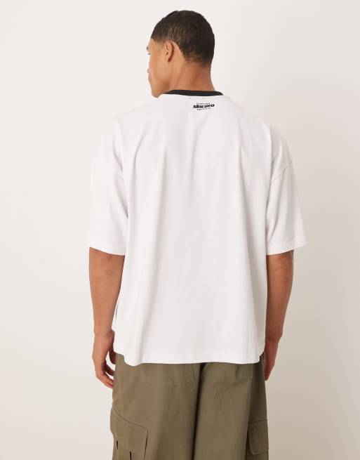 ASOS DESIGN – Vit t-shirt med boxig passform, kantband och tryck, 220gsm , 4 av 4
