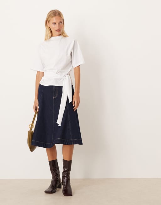 ASOS DESIGN – Vit t-shirt med hög krage och knytband, 2 av 4