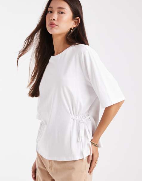 ASOS DESIGN – Vit t-shirt med indraget knytband i sidan - view 1