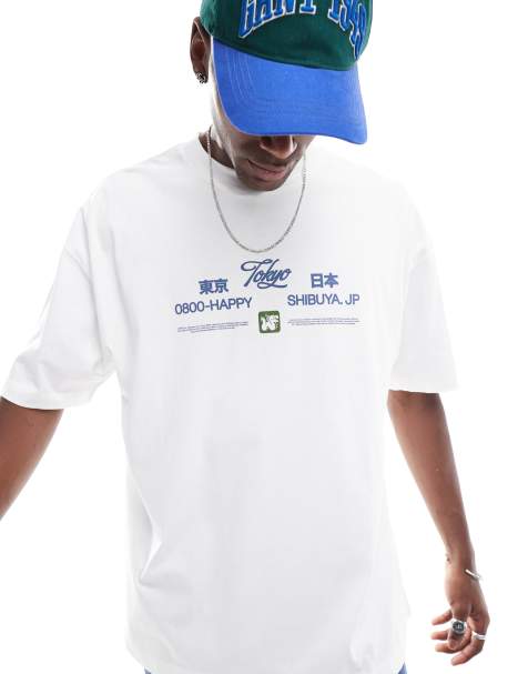 ASOS DESIGN – Vit t-shirt med oversize med souvenirtryck - view 1