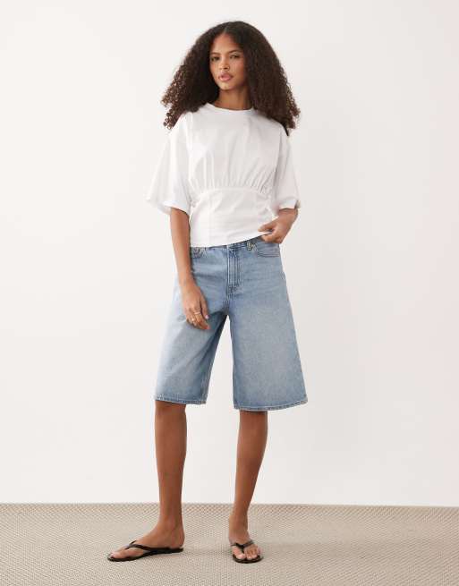 ASOS DESIGN – Vit t-shirt med snörning baktill och markerad midja, 2 av 4