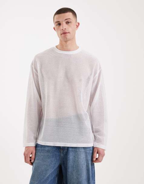 ASOS DESIGN – Vit, texturerad t-shirt i oversize med långa ärmar - view 1