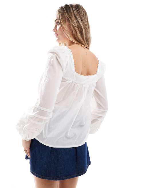 ASOS DESIGN – Vit topp i bomull med fyrkantig halsringning och spetskant, 2 av 4