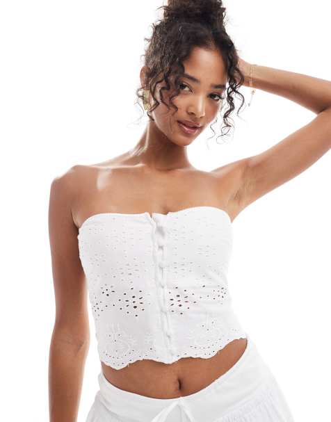 ASOS DESIGN – Vit topp i broderie anglaise med bandeau-ringning - view 1