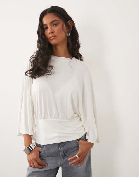 ASOS DESIGN – Vit topp med pingvinärmar och indragen midja - view 1