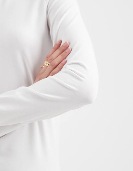 ASOS DESIGN – Vit topp med rund halsringning och långa ärmar i bomull, 2 av 4