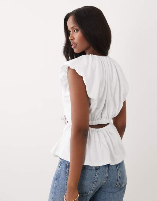 ASOS DESIGN – Vit topp med rynkning, holkärmar och öppen rygg, 4 av 4