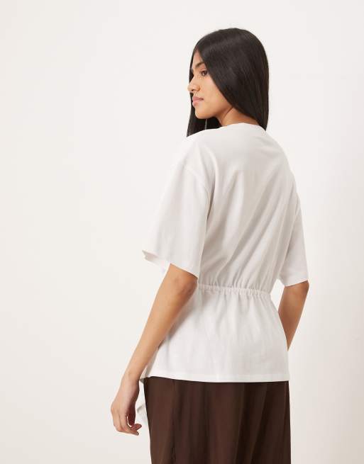 ASOS DESIGN – Vit tröja med dragskomidja och asymmetrisk fåll, 4 av 4