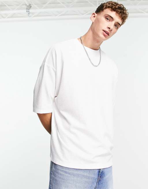 ASOS DESIGN – Vit våffelstrukturerad t-shirt i oversize