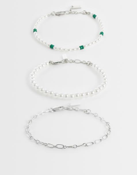 ASOS DESIGN – Vita armband med fuskpärlor och kedja, 3-pack - view 1