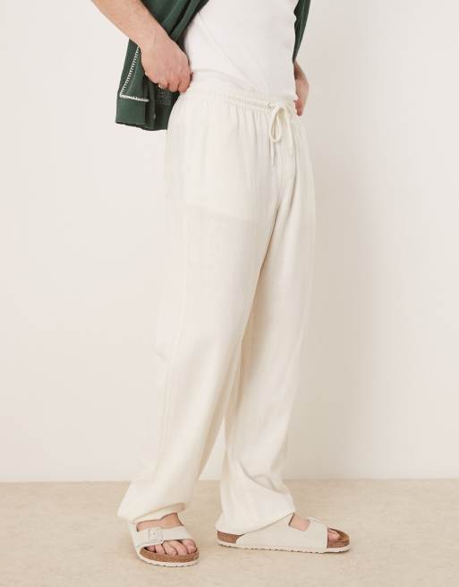 ASOS DESIGN – Vita, baggy byxor i linne med resår