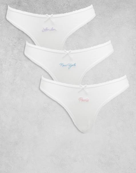 ASOS DESIGN – Vita brazilian-trosor i bomull och picotkant och stadsbroderi, 3-pack - view 1