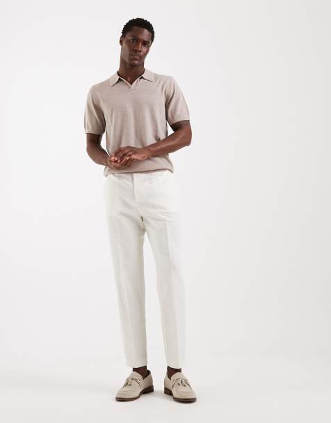 ASOS DESIGN – Vita, figursydda, avsmalnande byxor i linnerikt tyg - view 1