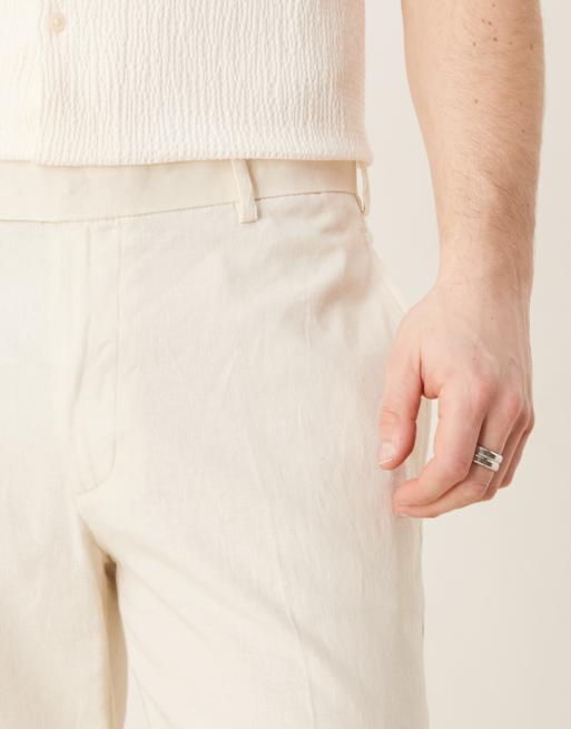 ASOS DESIGN – Vita, figursydda byxor i linneblandning med raka ben, 3 av 5