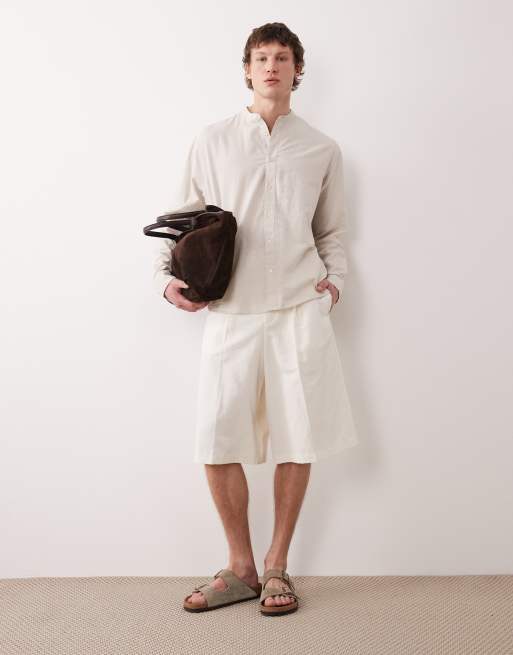 ASOS DESIGN – Vita finshorts i bermudastil, oversize och linnerikt tyg, 2 av 5