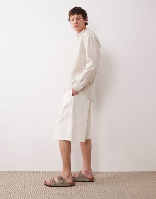 ASOS DESIGN – Vita finshorts i bermudastil, oversize och linnerikt tyg, 3 av 5