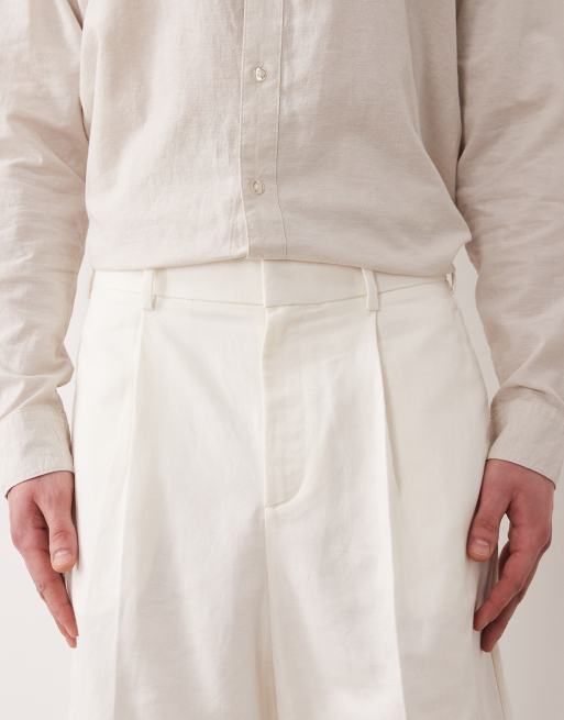 ASOS DESIGN – Vita finshorts i bermudastil, oversize och linnerikt tyg, 5 av 5