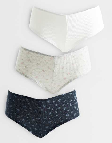 ASOS DESIGN – Vita, grå, marinblå och småblommiga boyshorts med våffeltextur, 3-pack - view 1