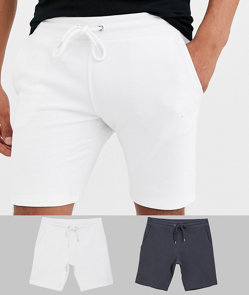 ASOS DESIGN – Vita/grafitgrå jersey-shorts med extra smal passform i 2-pack – Spara-Flerfärgad