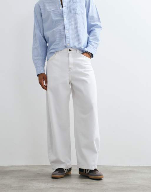 ASOS DESIGN – Vita jeans med barrelben och beige kontrastsömmar, 3 av 5