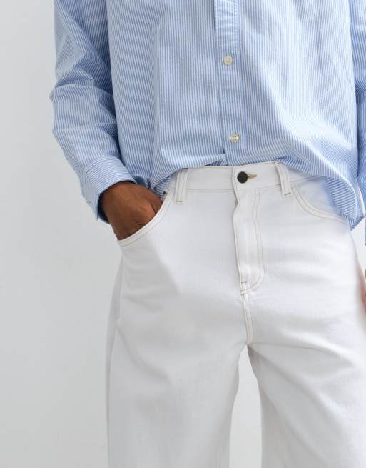 ASOS DESIGN – Vita jeans med barrelben och beige kontrastsömmar, 4 av 5
