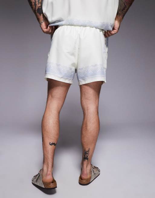 ASOS DESIGN – Vita, korta badshorts med mönstrade kanter, del av set, 4 av 4