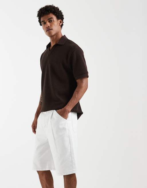 ASOS DESIGN – Vita, lediga jeanshorts med kontrastsömmar och veck, 4 av 5