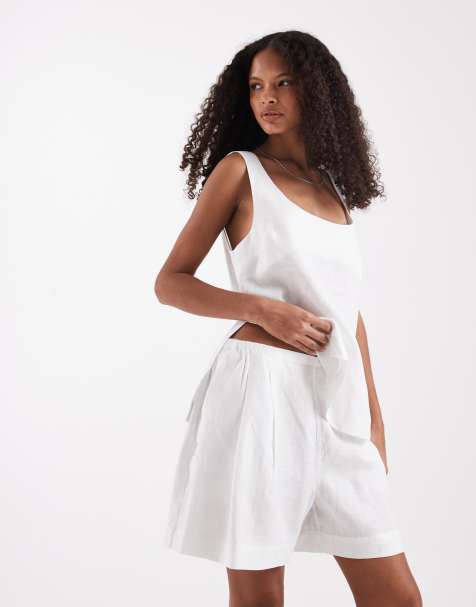 ASOS DESIGN – Vita linneshorts med resårmidja - view 1