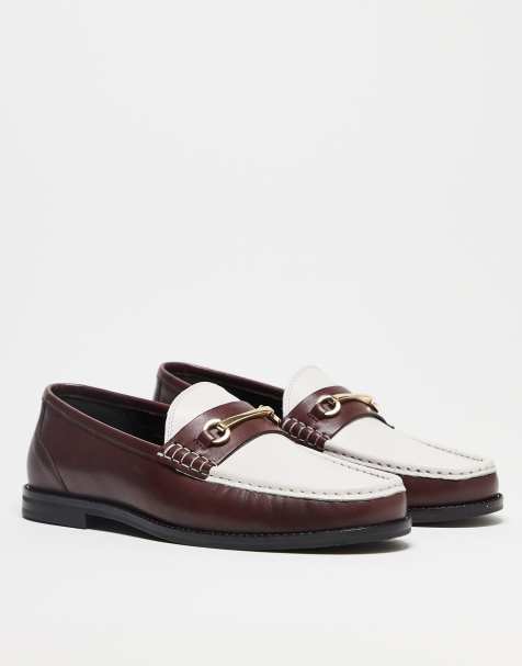 ASOS DESIGN – Vita och vinröda loafers i läder - view 1