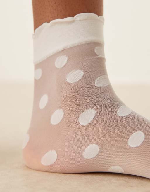 ASOS DESIGN – Vita, prickiga, skira ankelstrumpor med volangkant, 3 av 3