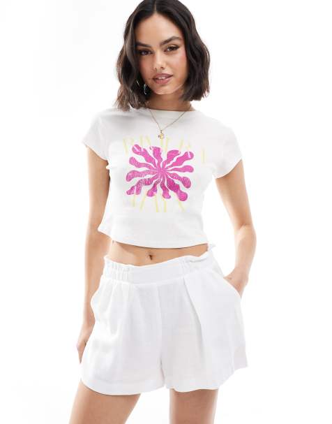 ASOS DESIGN – Vita shorts i linnestil, del av set - view 1