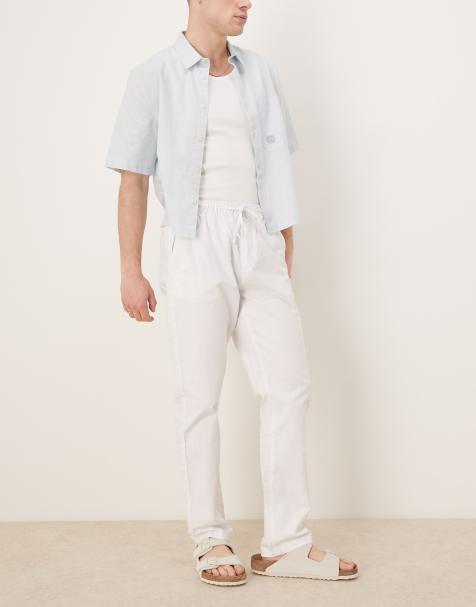 ASOS DESIGN – Vita, smala kostymbyxor i linnemix - view 1
